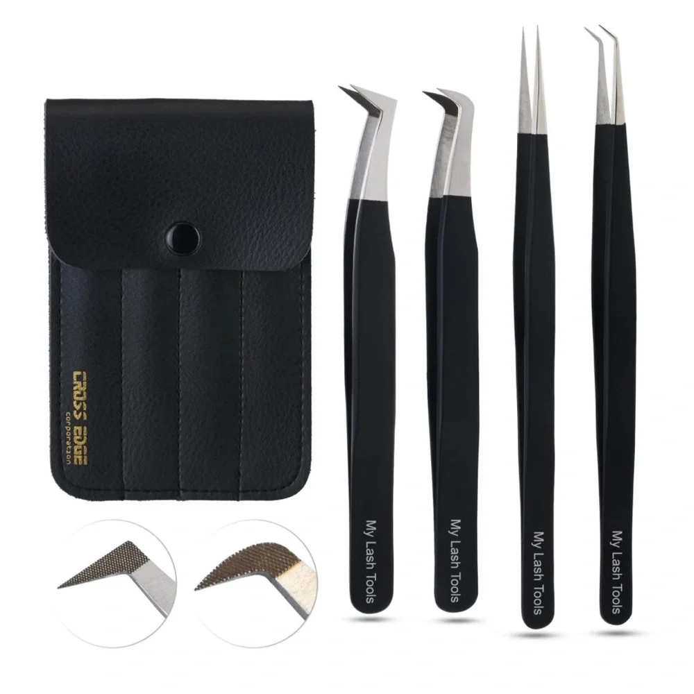 Jbh* New! My Lash Tools Fiber Tip Eyelash Tweezers for Extensions Set of 4